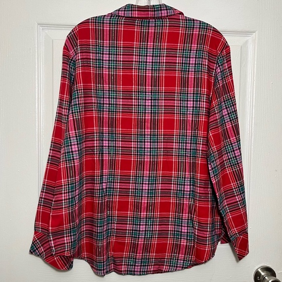 NWT VICTORIA’S SECRET Red Gold Plaid PJ Button Down Sleepwear Top | size Medium - Picture 7 of 8